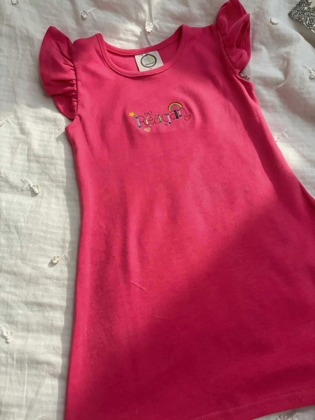Embroidered Crayon Name Shirt & Flutter Sleeve Dress | Kids Custom Embroidery
