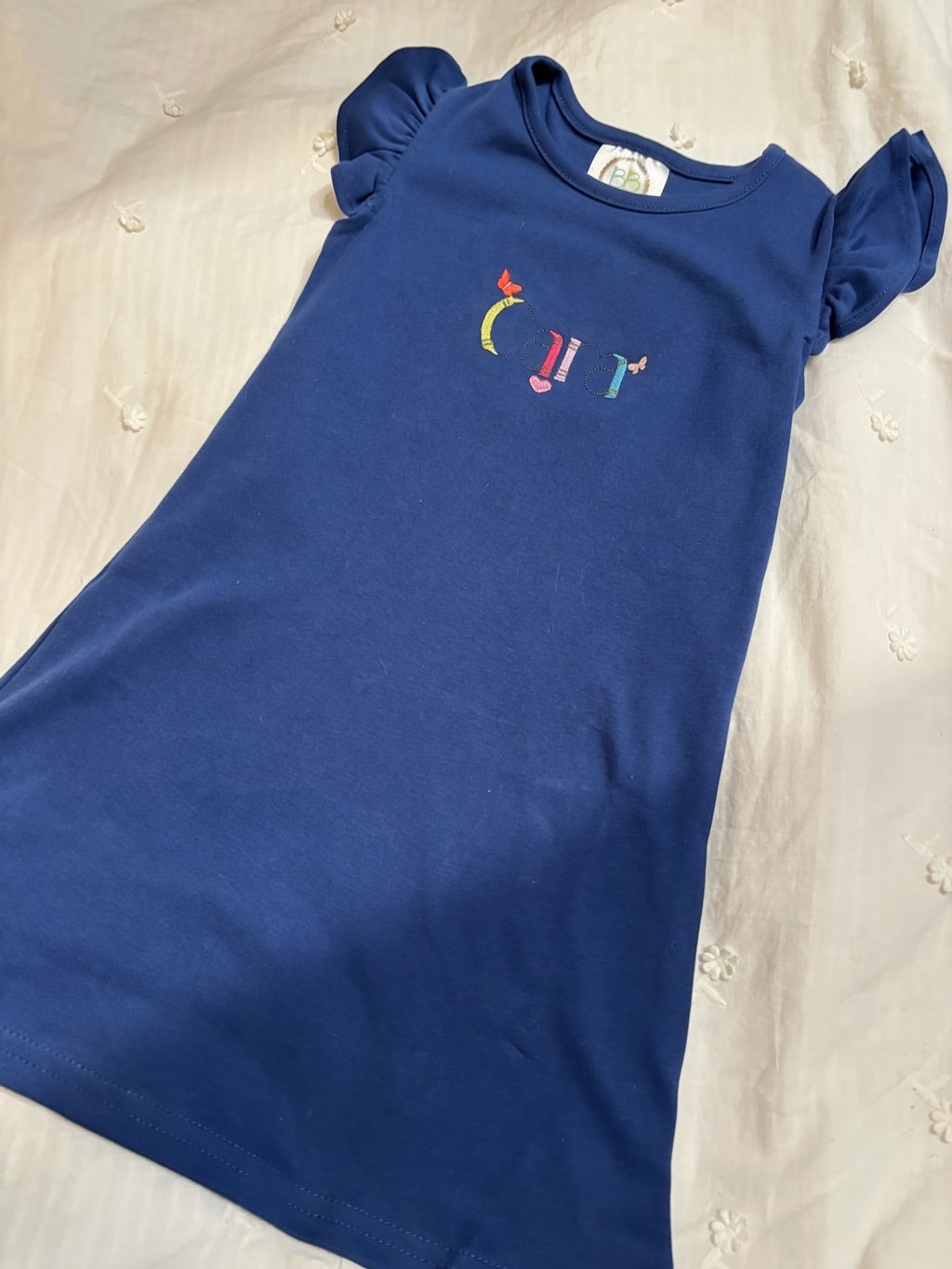 Embroidered Crayon Name Shirt & Flutter Sleeve Dress | Kids Custom Embroidery