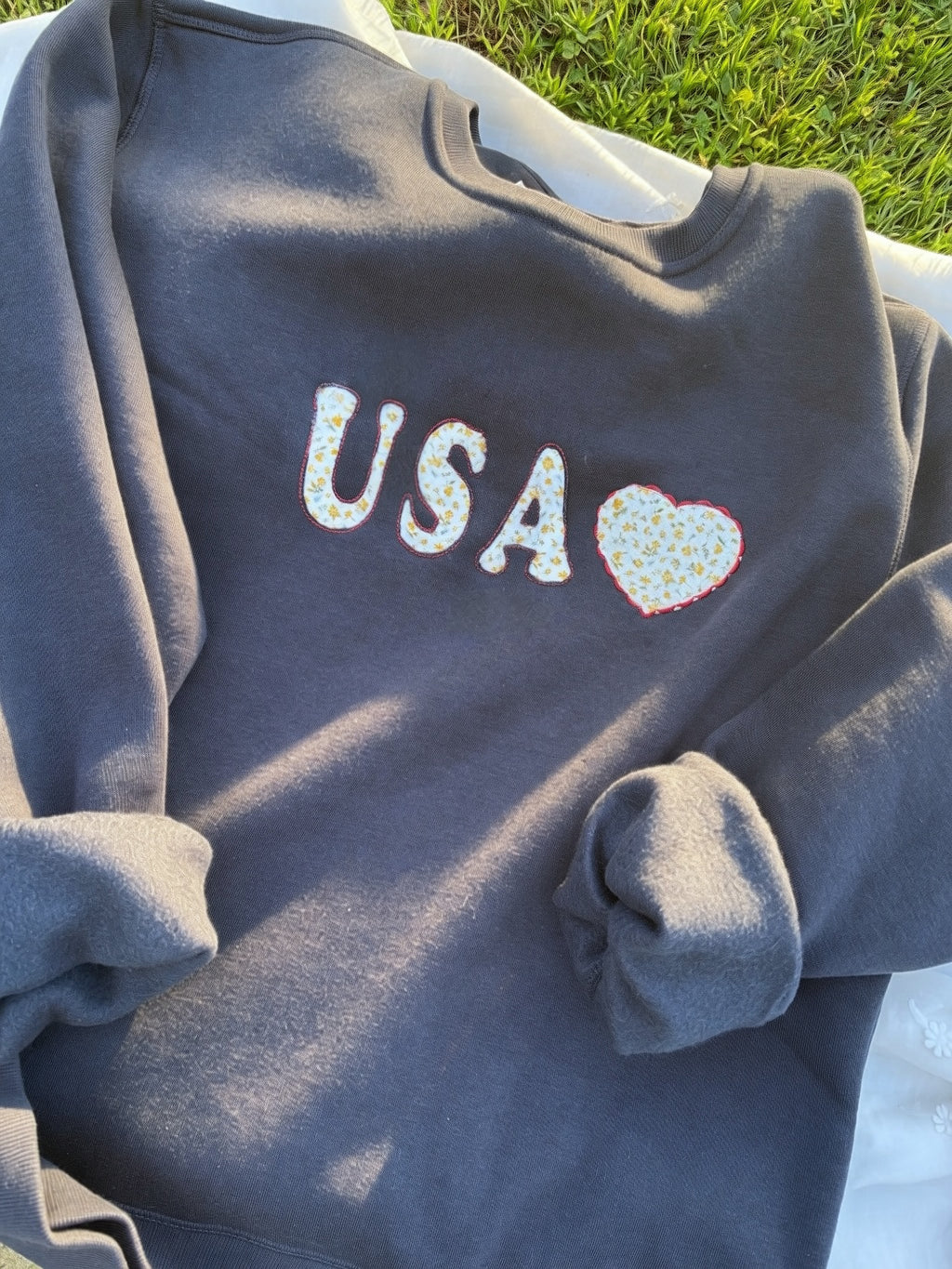 USA Reverse Applique Sweatshirt | Patriotic Embroidered Pullover | Custom Made to Order