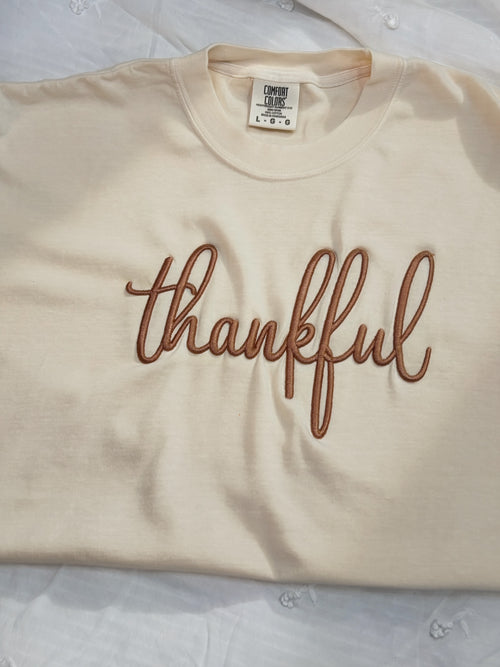 Thankful Puff Embroidered Shirt | T-Shirt, Long Sleeve & Sweatshirt