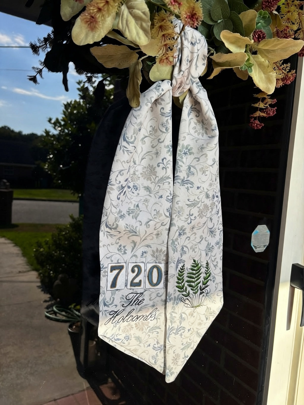 Address Number Wreath Sash | Embroidered Door Hanger