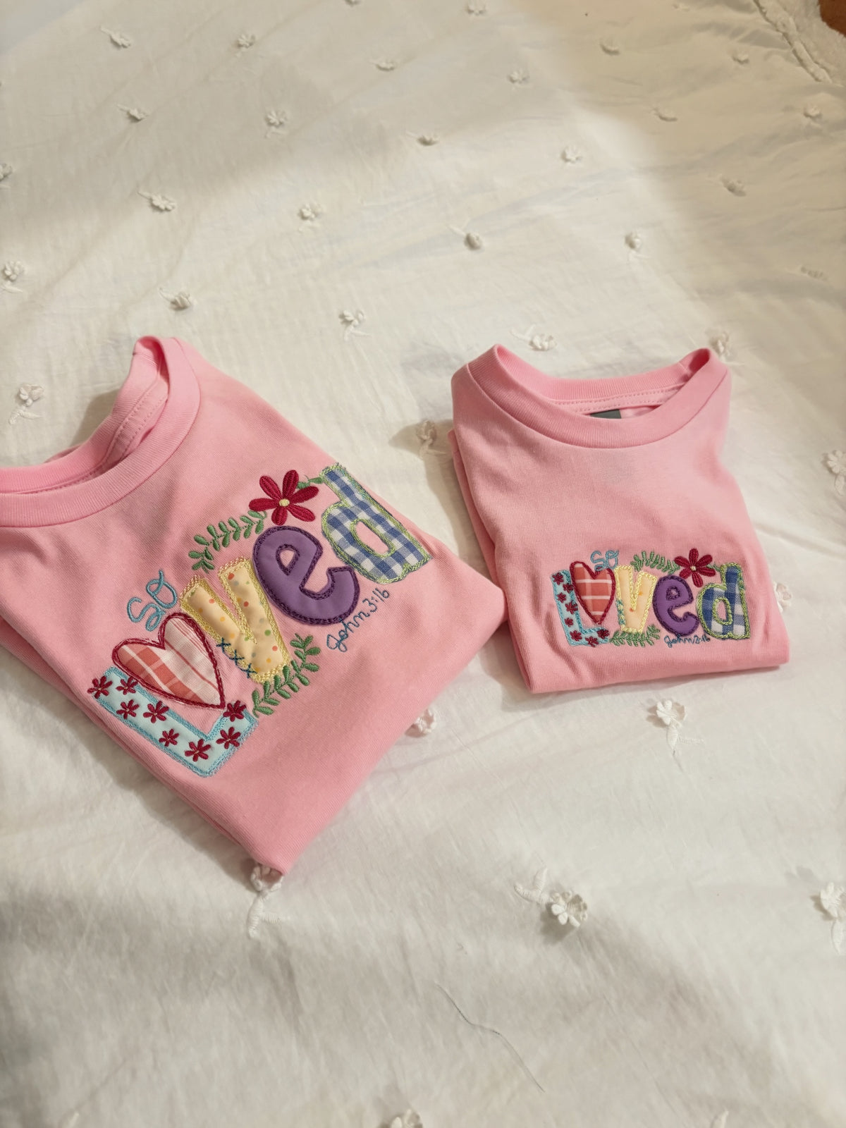 So Loved Applique Embroidered Shirt | John 3:16 | Girls & Toddler