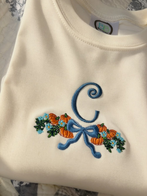 Initial Pumpkin Bow Frame Shirt | Personalized Fall Tee | Baby, Youth & Adult Sizes