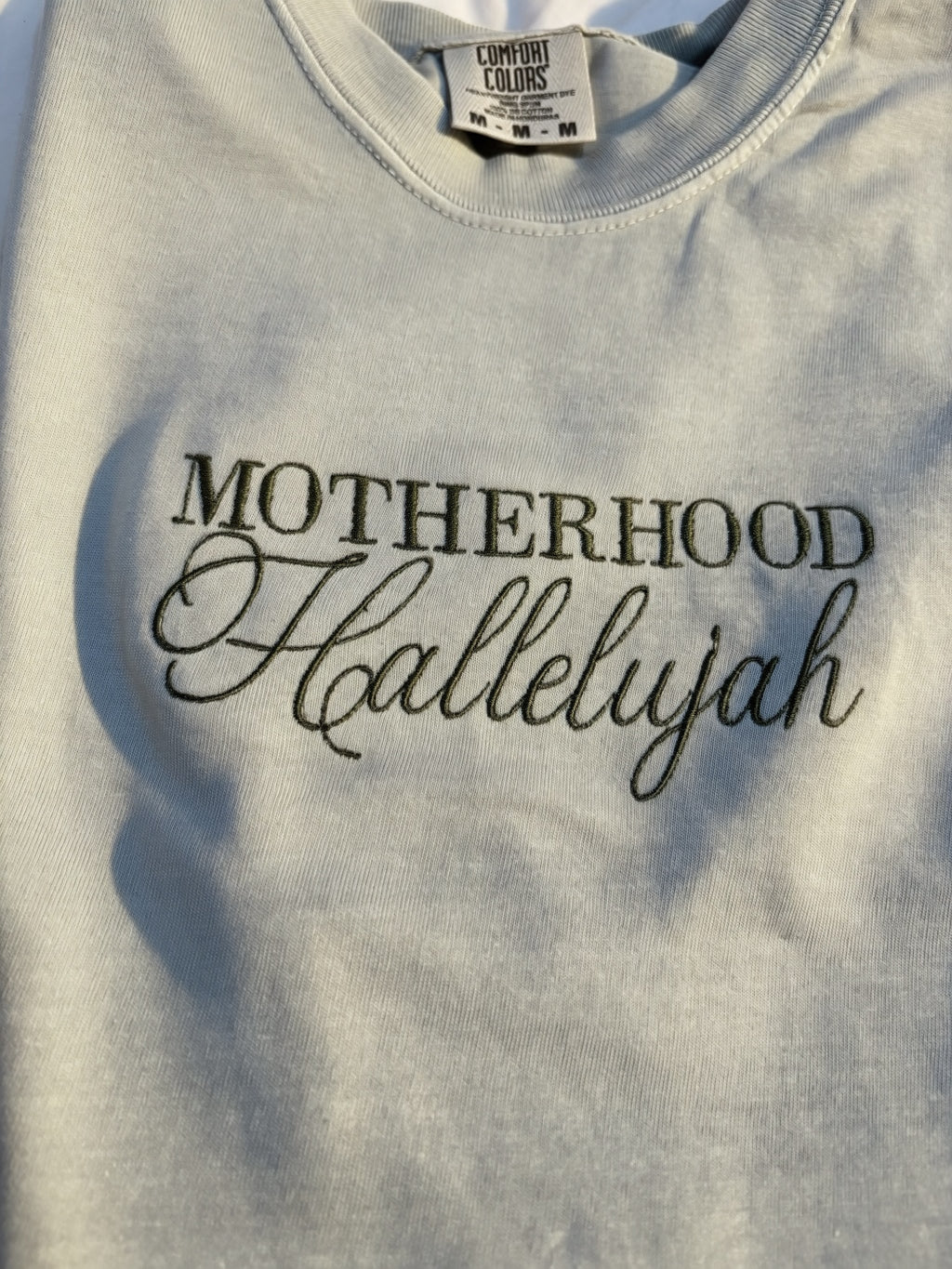 Motherhood Hallelujah Tshirt | Embroidered Mom Shirt | Comfort Colors