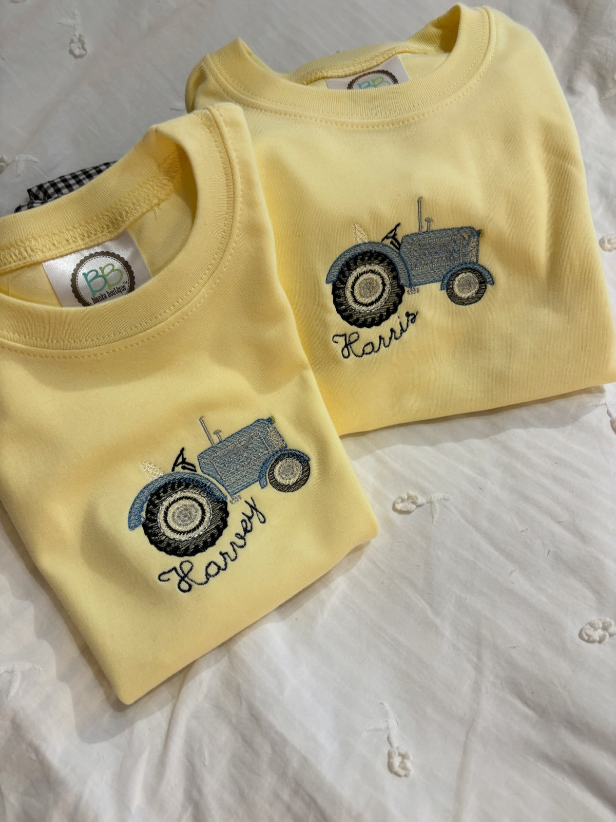 Vintage Sketch Tractor Embroidered Boys Shirt | Custom Name