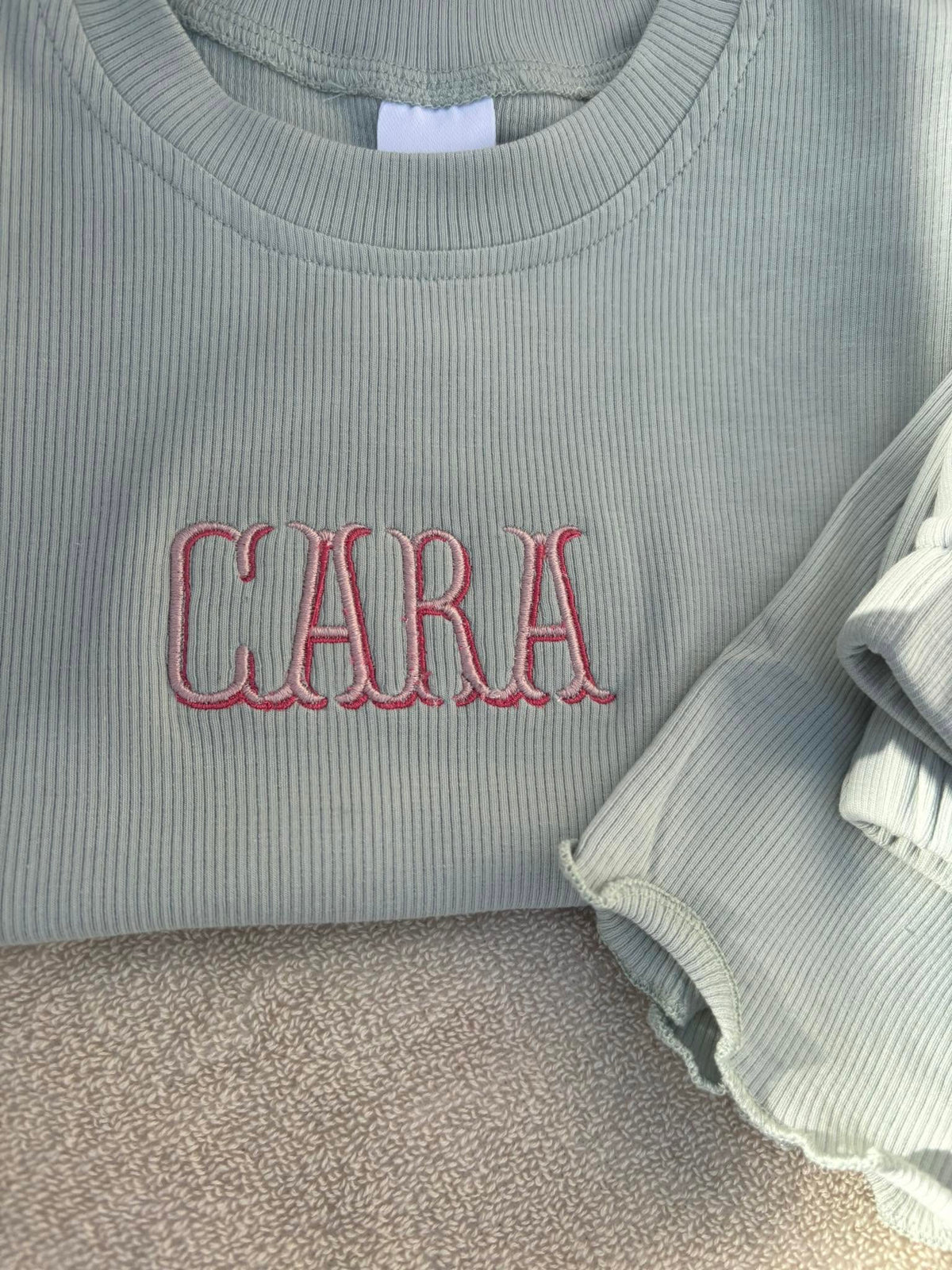 Girls Embroidered Lettuce Trim Set | Personalized Ribbed Summer Set