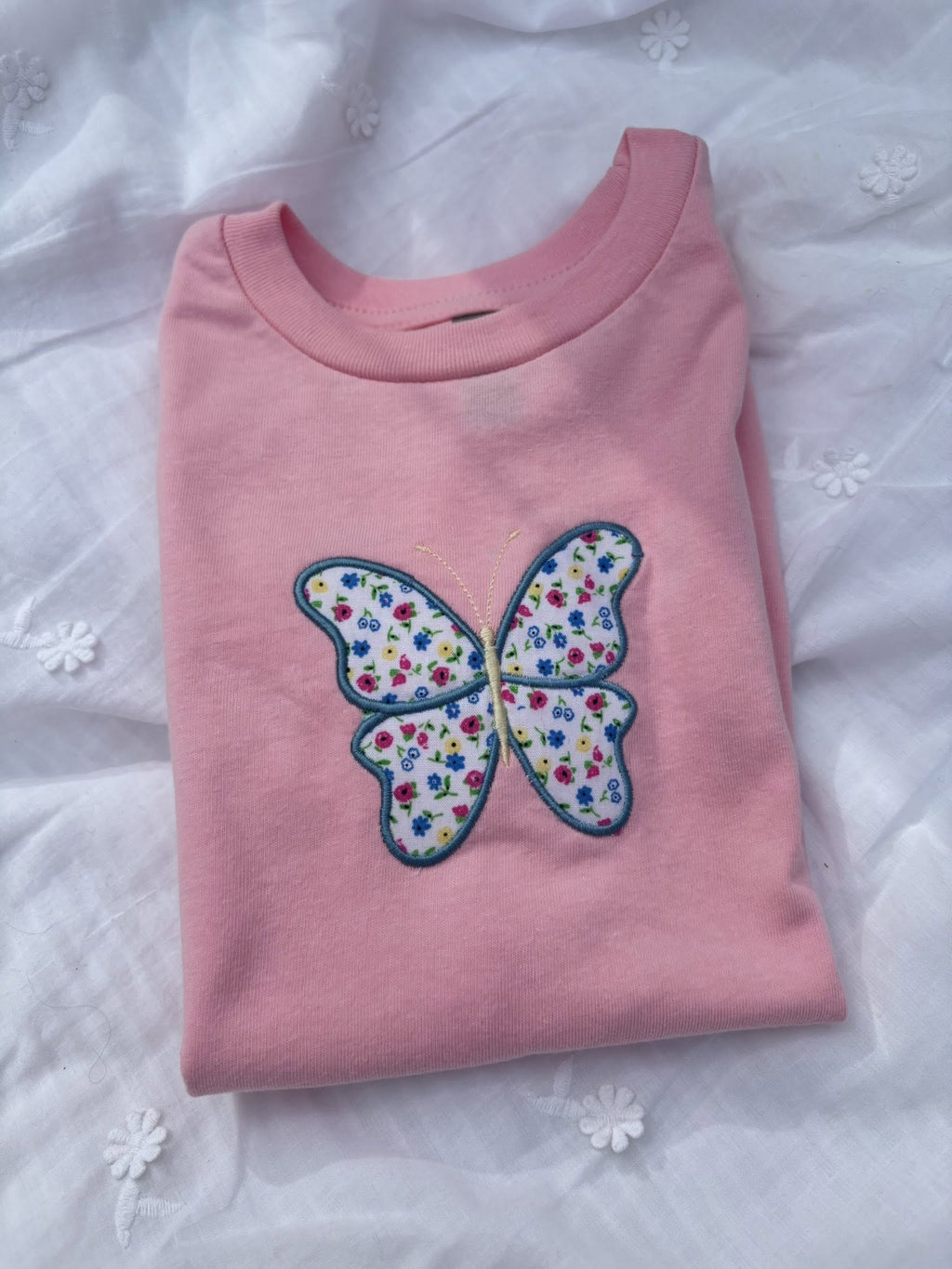 Little Girls Butterfly Applique Shirt | Custom Embroidered Kids Clothes
