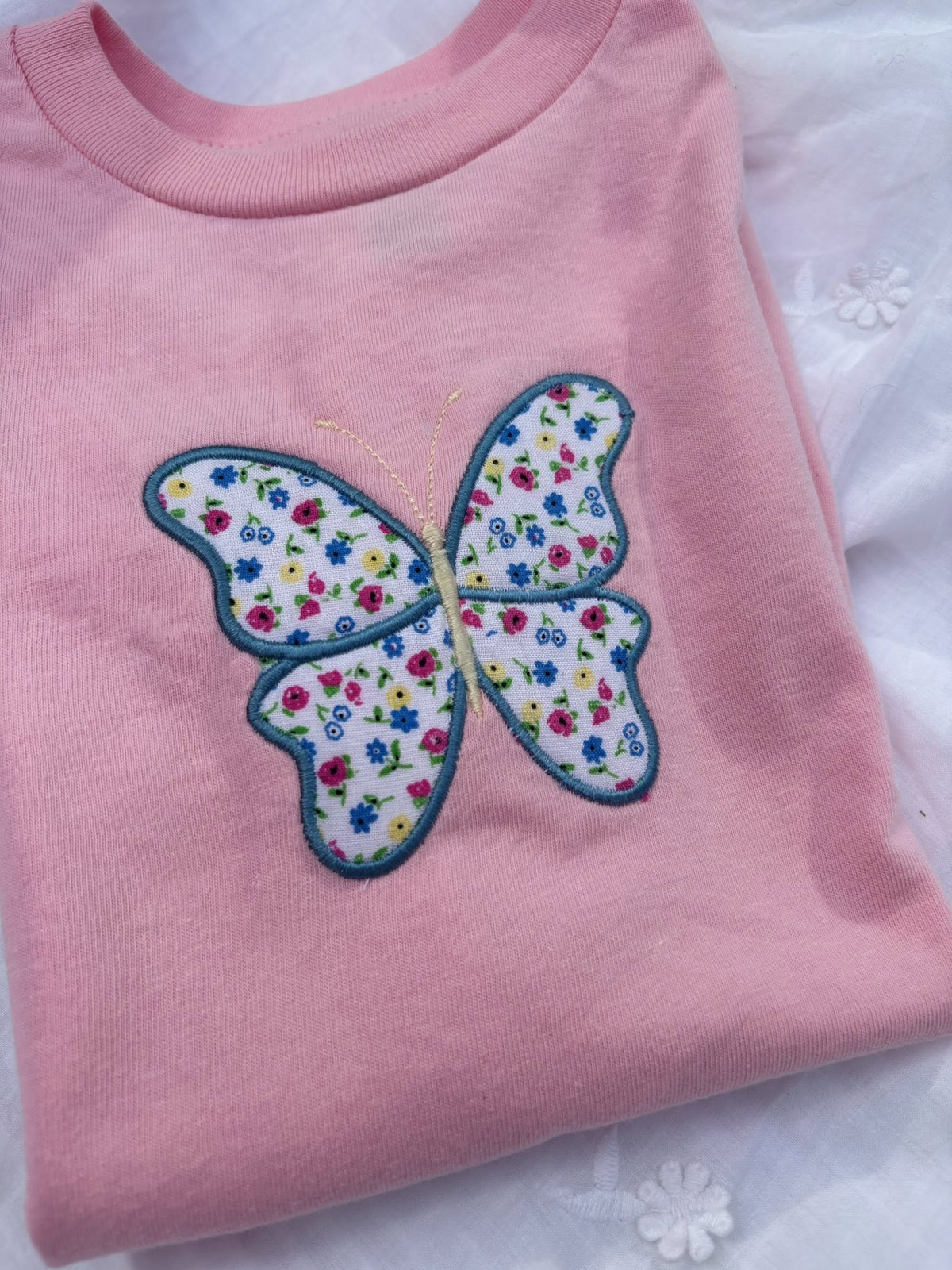 Little Girls Butterfly Applique Shirt | Custom Embroidered Kids Clothes