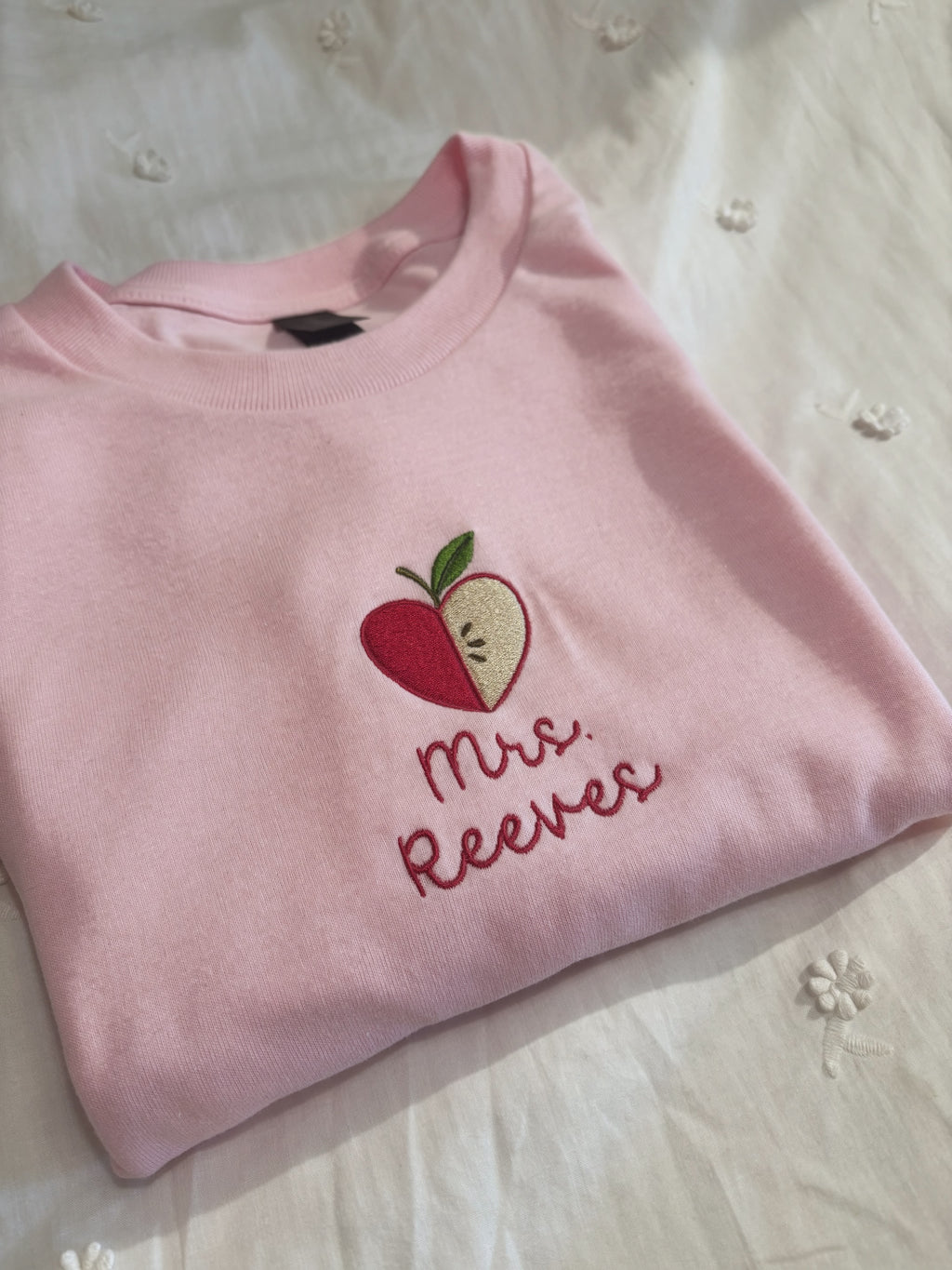 Apple Heart Embroidered Teacher Shirt | Personalized Name Shirt