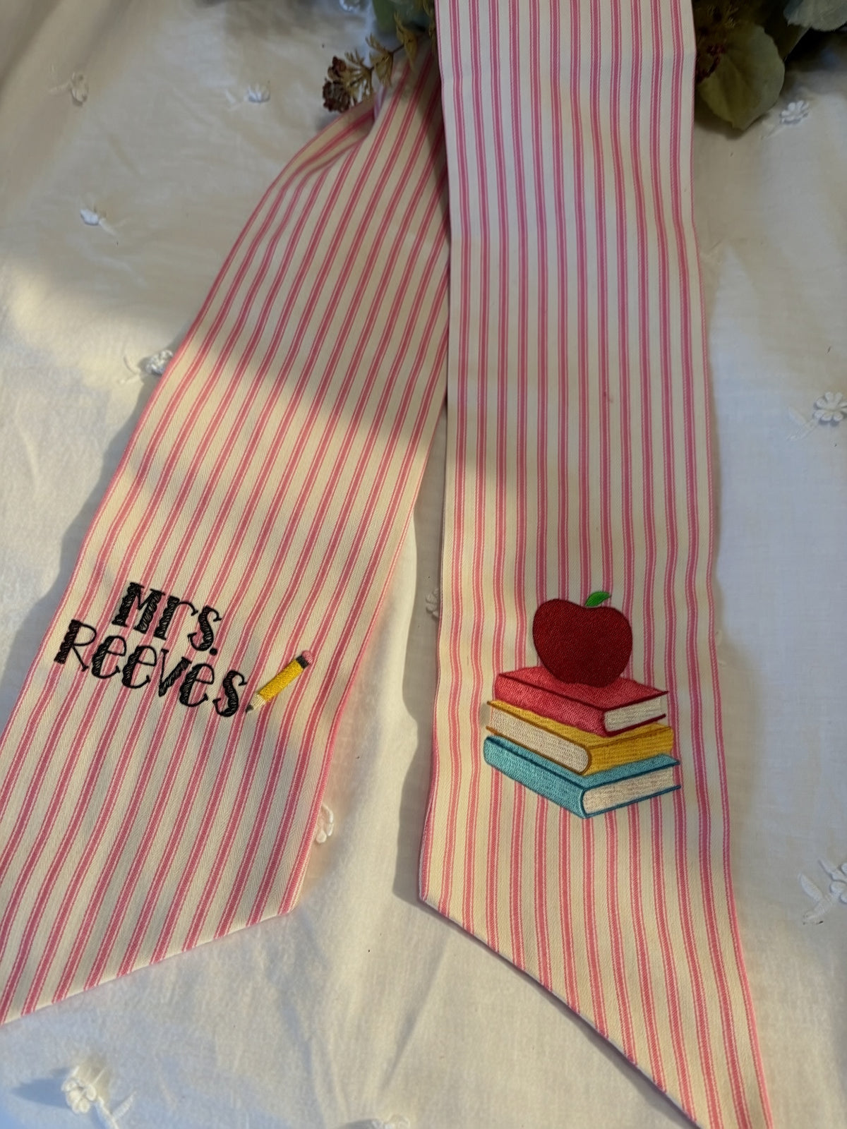 Teacher & School Staff Wreath Sash | Embroidered Name + Design