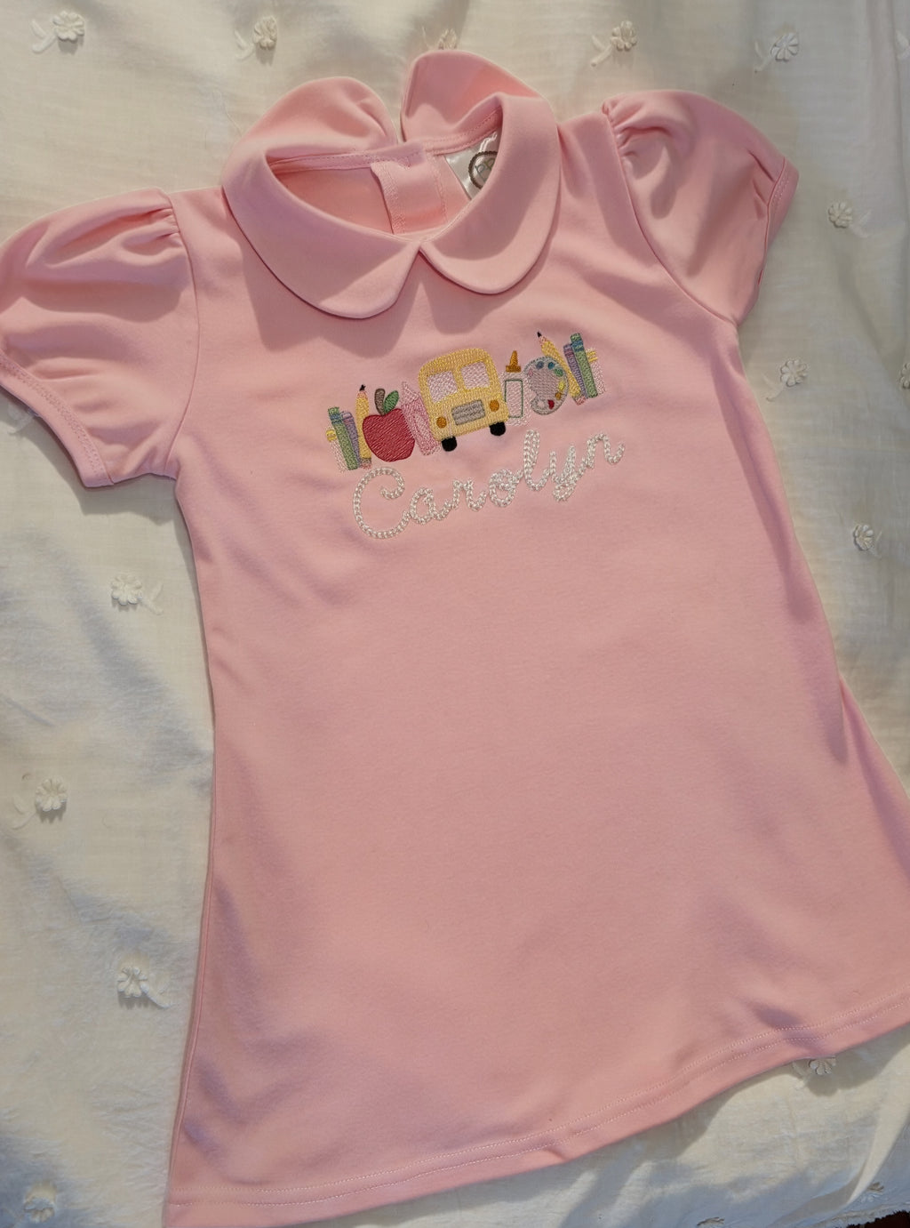 Personalized Back to School Dress & Shirt | Peter Pan Collar | Custom Embroidered Name