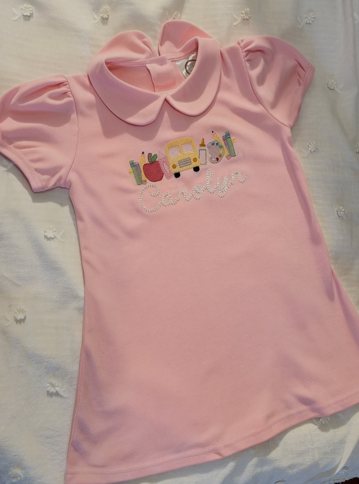 Personalized Back to School Dress & Shirt | Peter Pan Collar | Custom Embroidered Name