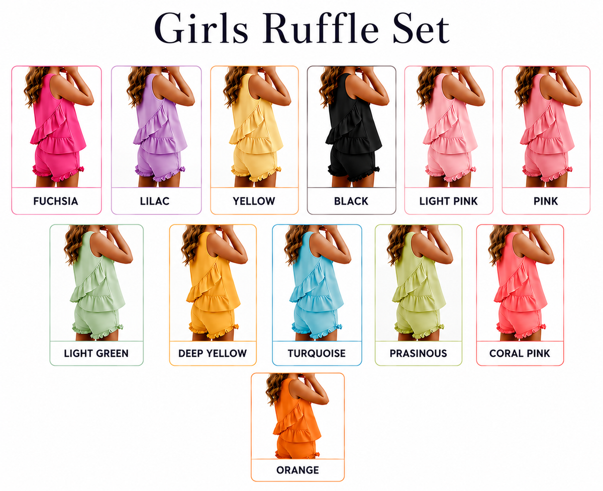 Girls Ruffled Short Set | Embroidered Set