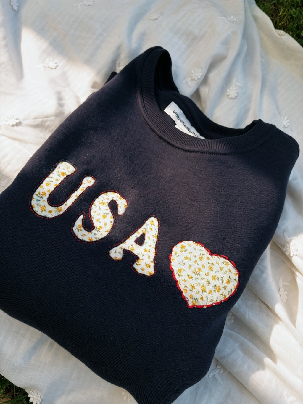 USA Reverse Applique Sweatshirt | Patriotic Embroidered Pullover | Custom Made to Order