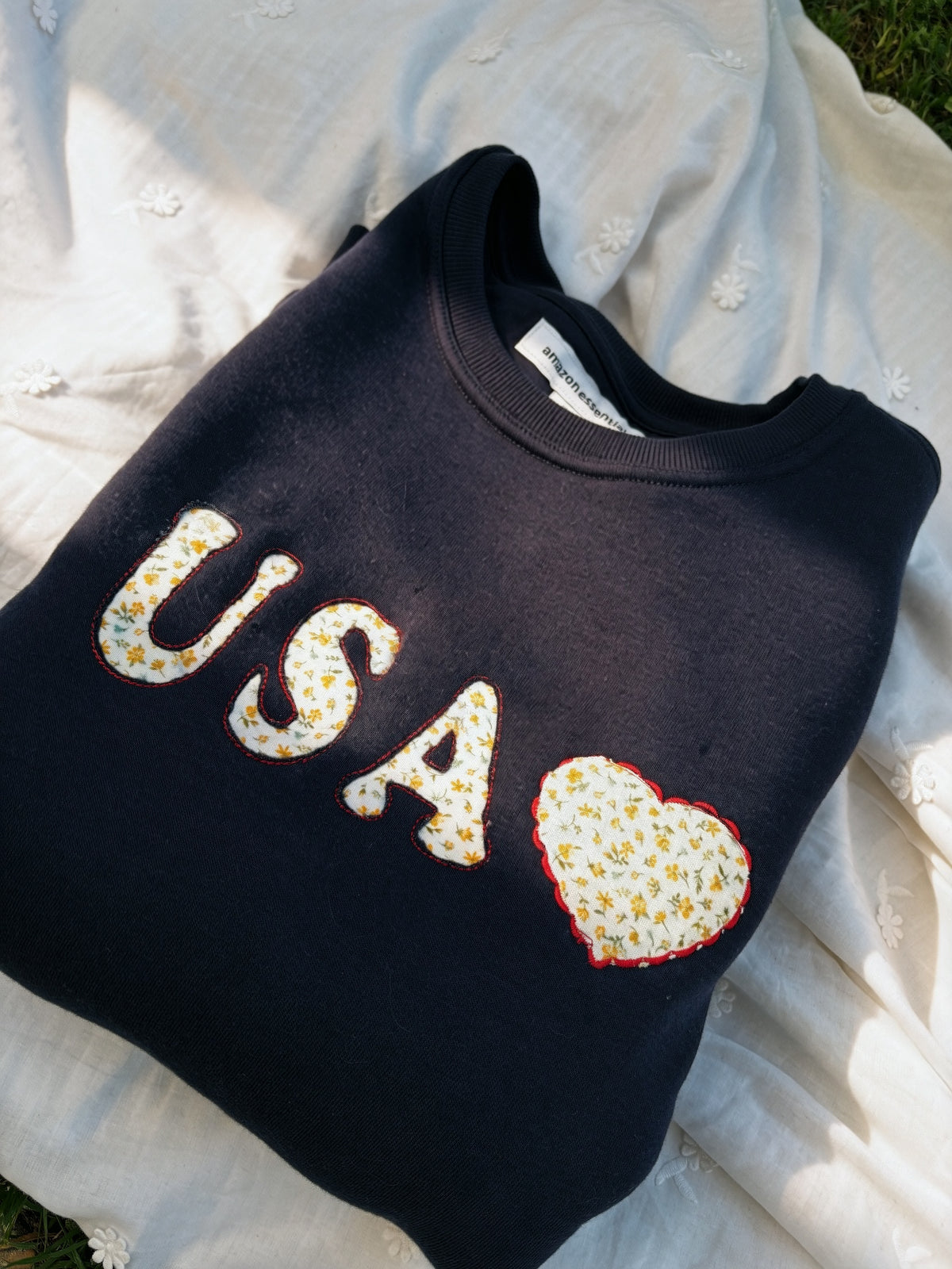 USA Reverse Applique Sweatshirt | Patriotic Embroidered Pullover | Custom Made to Order