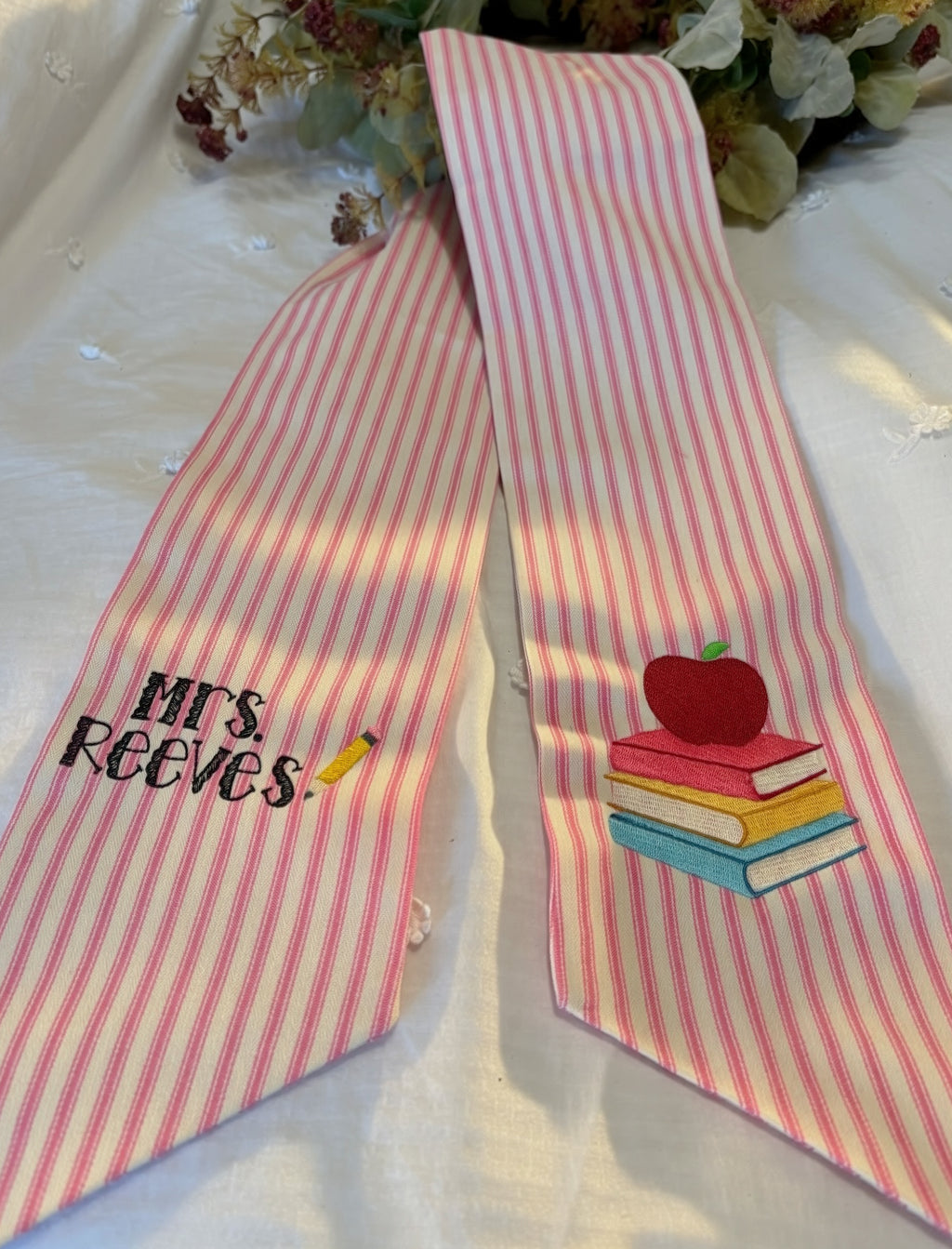 Teacher & School Staff Wreath Sash | Embroidered Name + Design