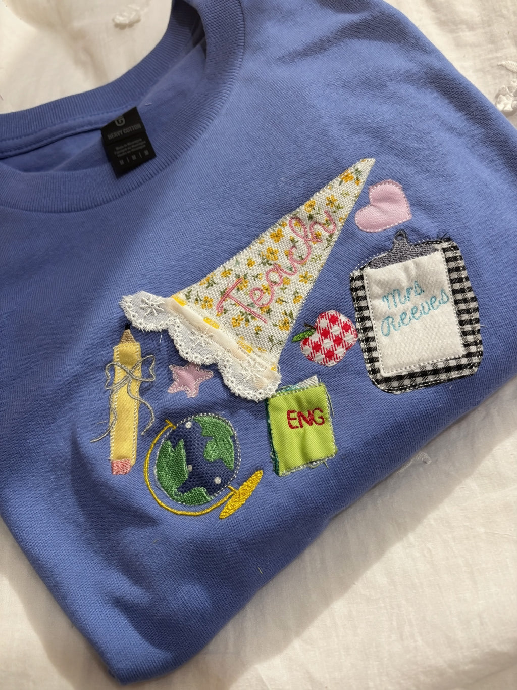 Patchwork Applique Teacher Shirt | Custom Embroidered Teacher Tee