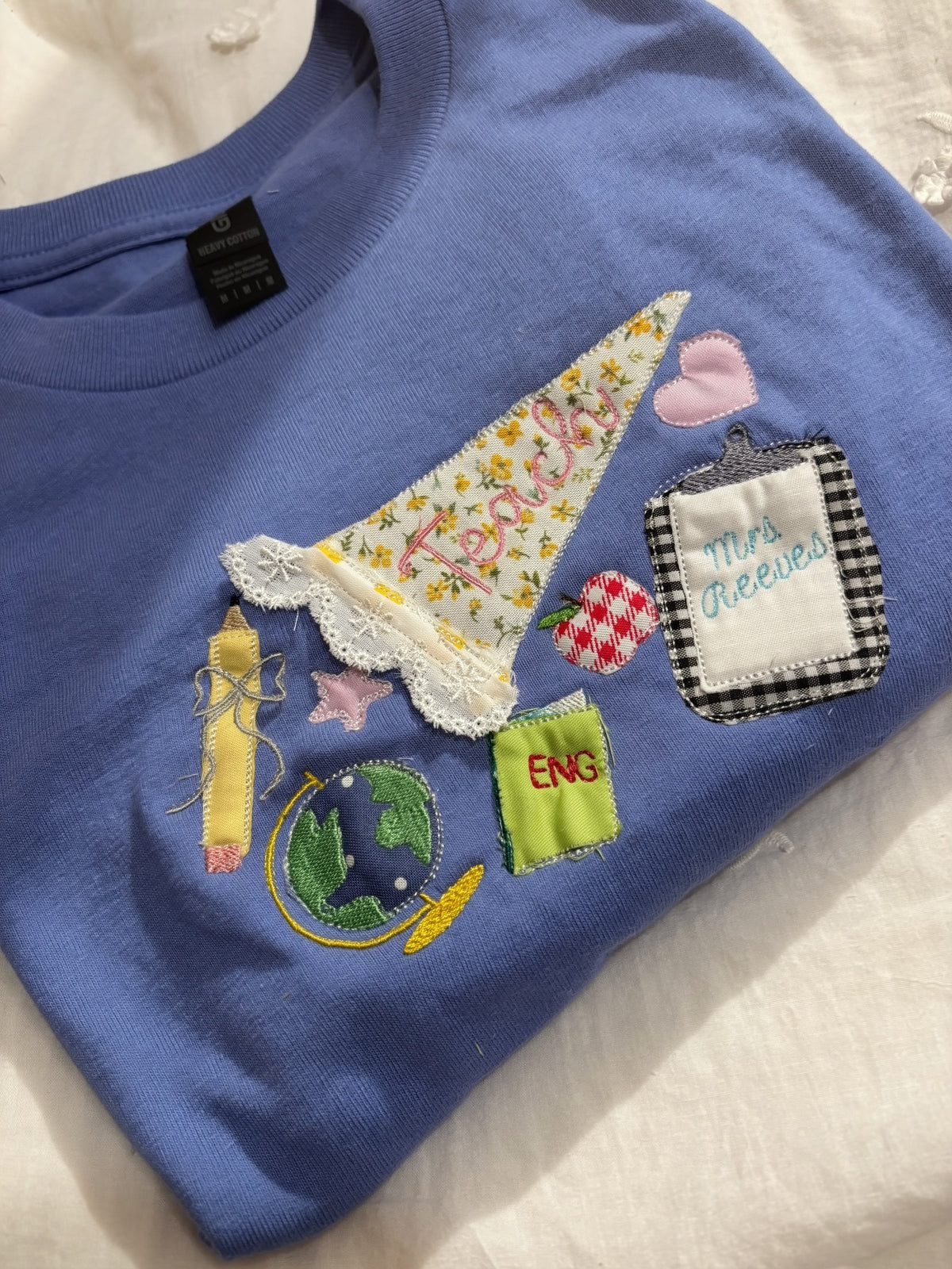 Patchwork Applique Teacher Shirt | Custom Embroidered Teacher Tee