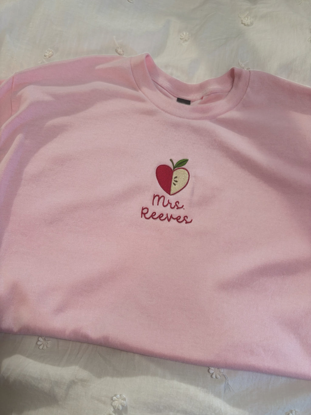 Apple Heart Embroidered Teacher Shirt | Personalized Name Shirt