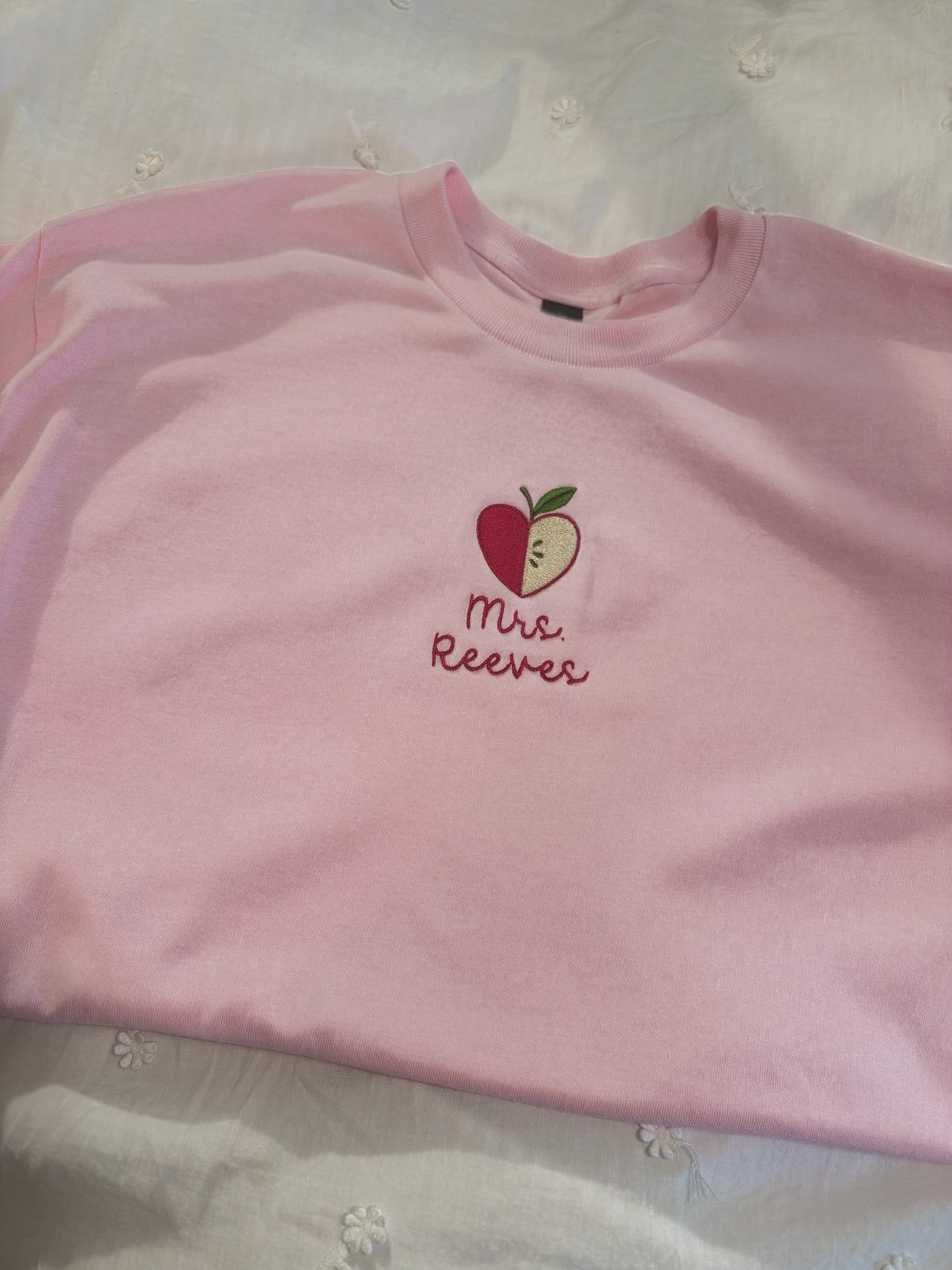 Apple Heart Embroidered Teacher Shirt | Personalized Name Shirt