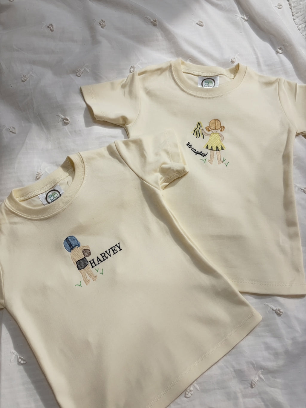 Kids Embroidered Spirit Shirt | Cheer Girl & Football Boy Silhouette | Personalized Game Day Tee
