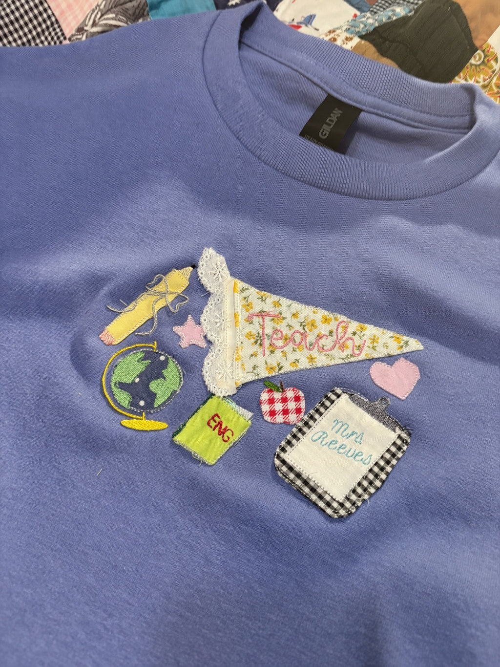 Patchwork Applique Teacher Shirt | Custom Embroidered Teacher Tee