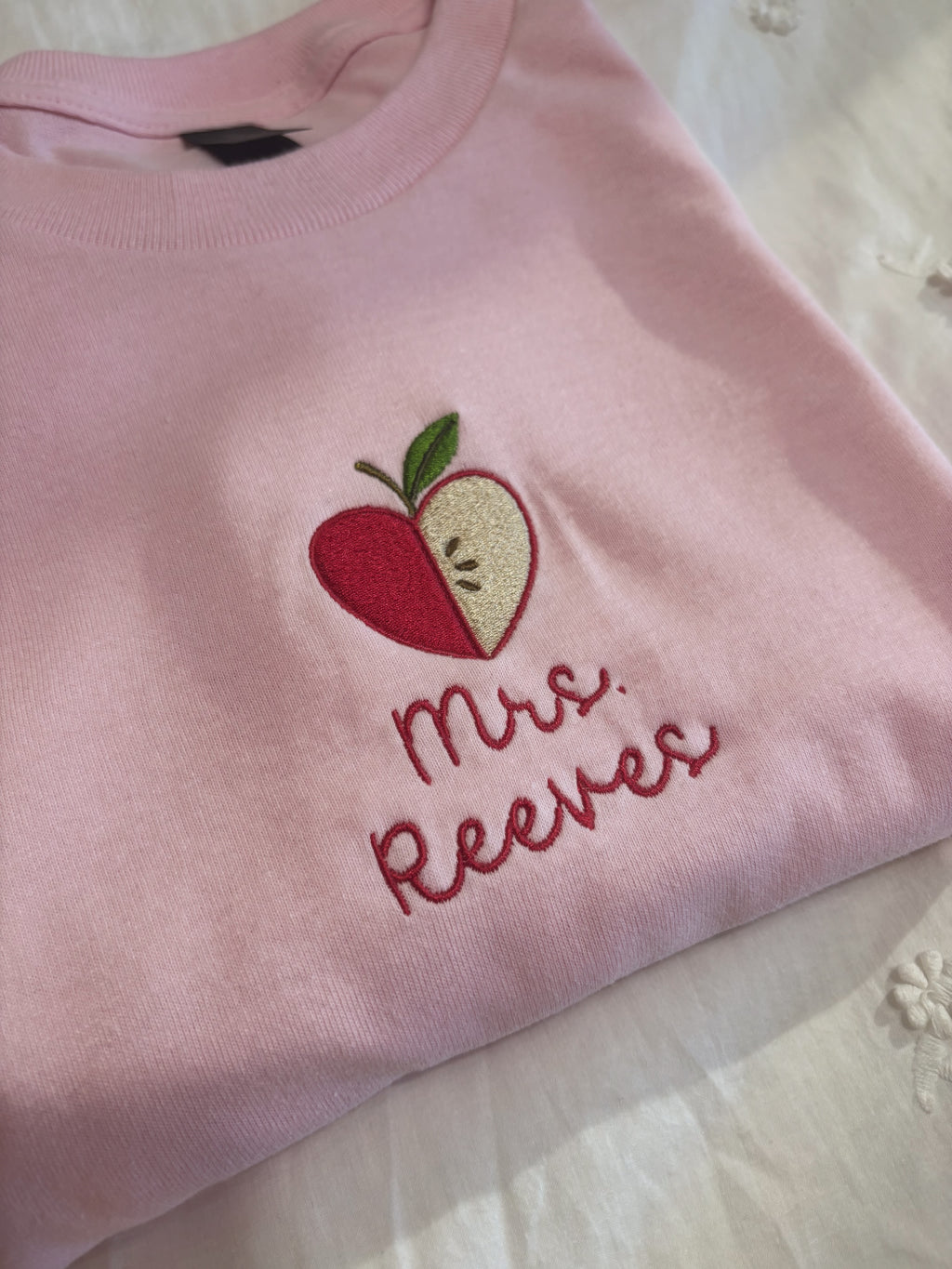Apple Heart Embroidered Teacher Shirt | Personalized Name Shirt