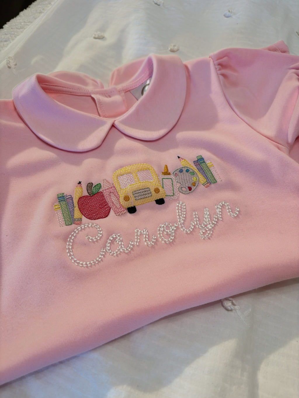 Personalized Back to School Dress & Shirt | Peter Pan Collar | Custom Embroidered Name