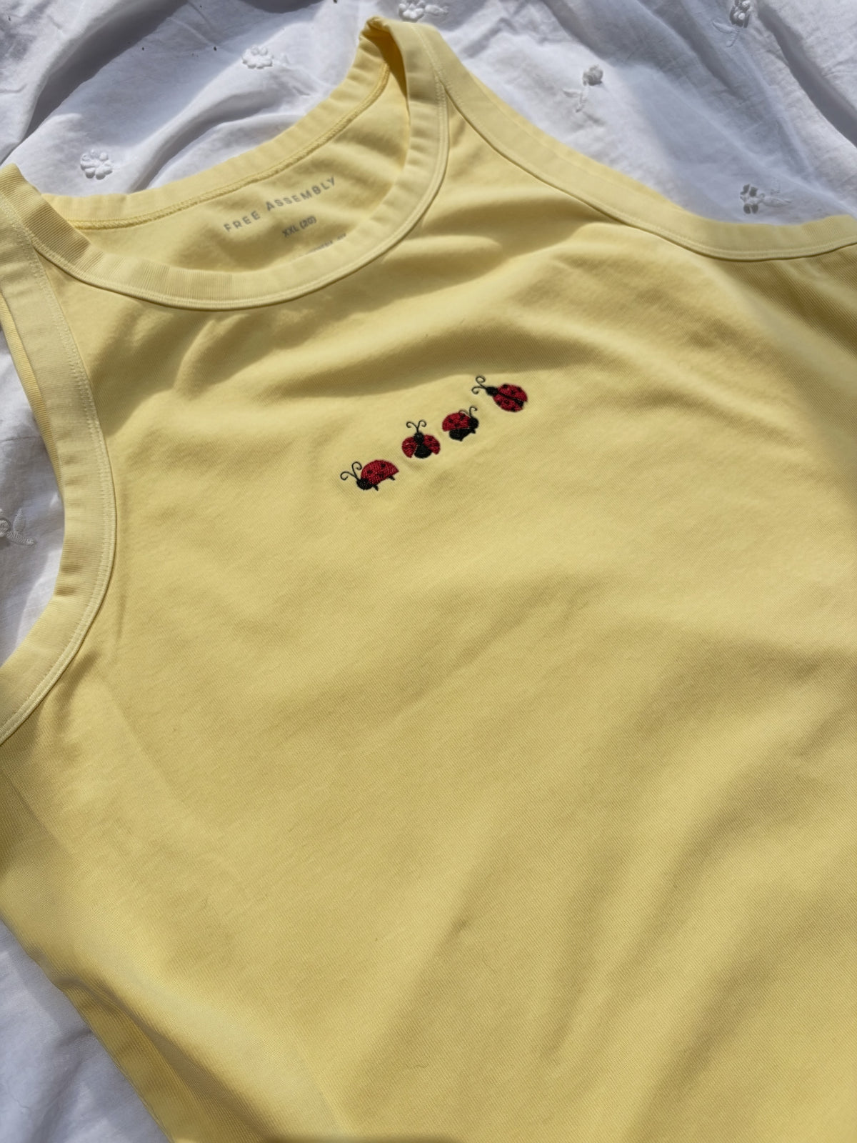 Women's Ladybug Row Embroidered High Neck Tank