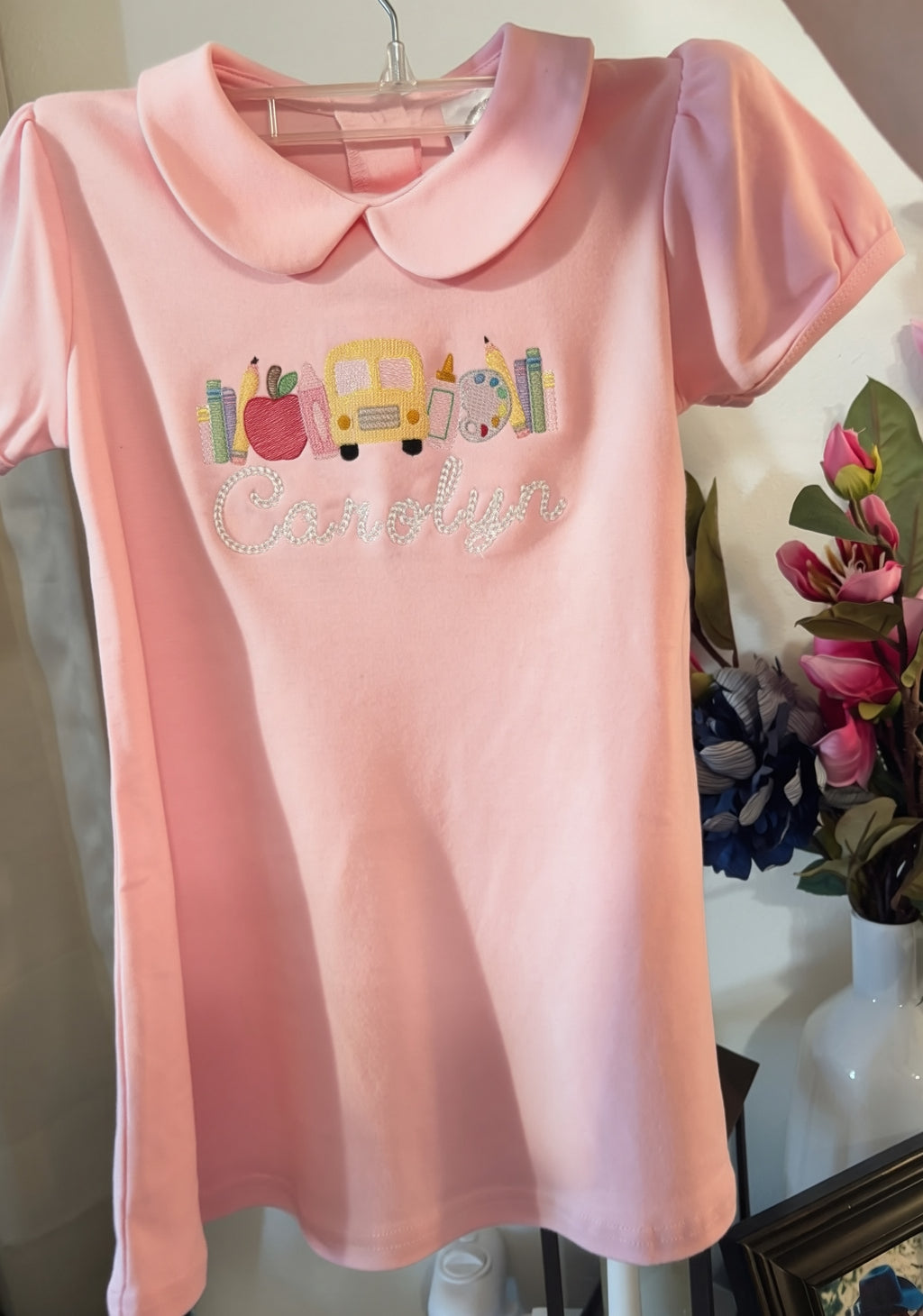 Personalized Back to School Dress & Shirt | Peter Pan Collar | Custom Embroidered Name