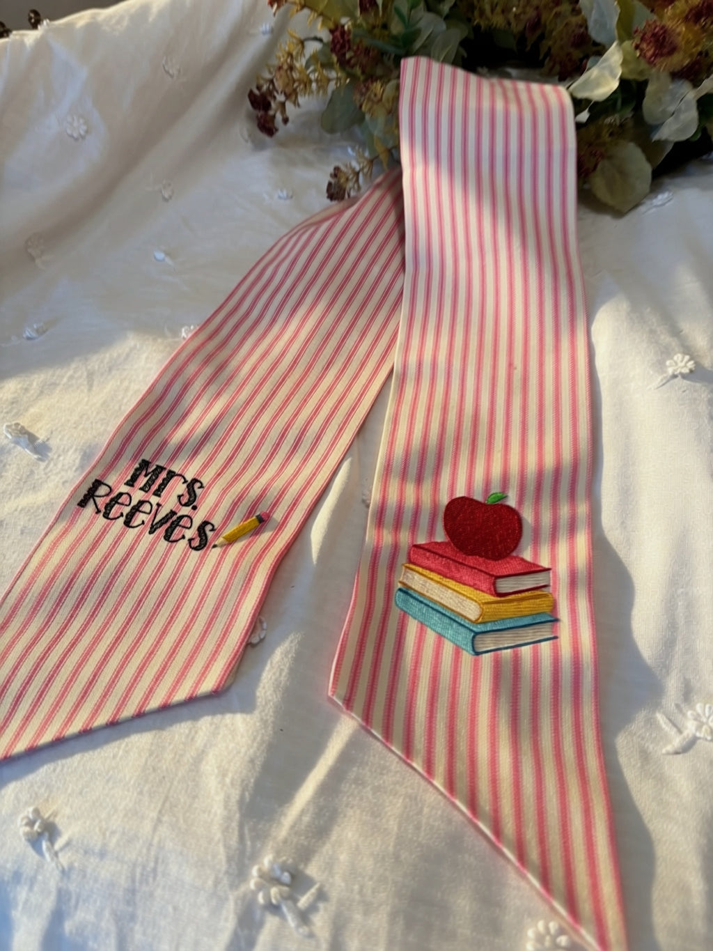 Teacher & School Staff Wreath Sash | Embroidered Name + Design