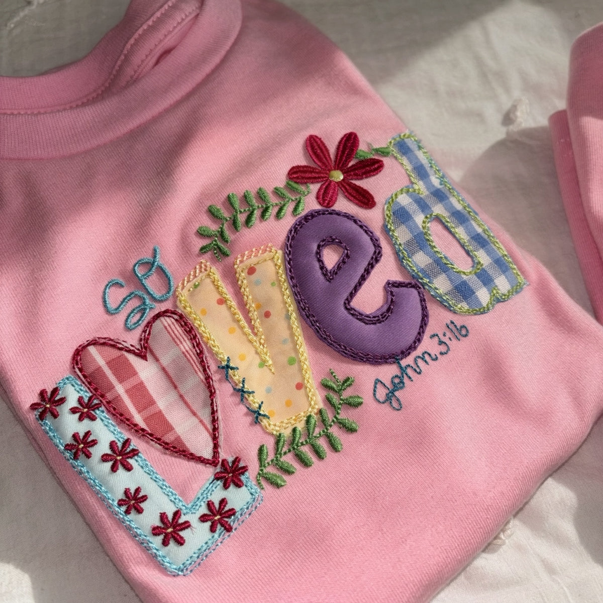 So Loved Applique Embroidered Shirt | John 3:16 | Girls & Toddler