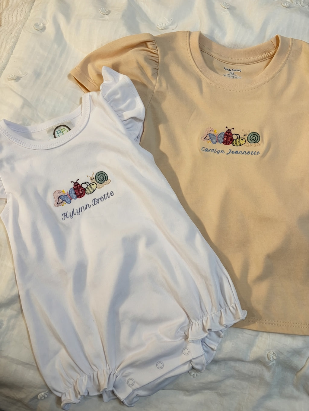 Girly Bug Embroidered Shirt | Flutter Sleeve & Peter Pan Bubble, Puff Sleeve T Shirt