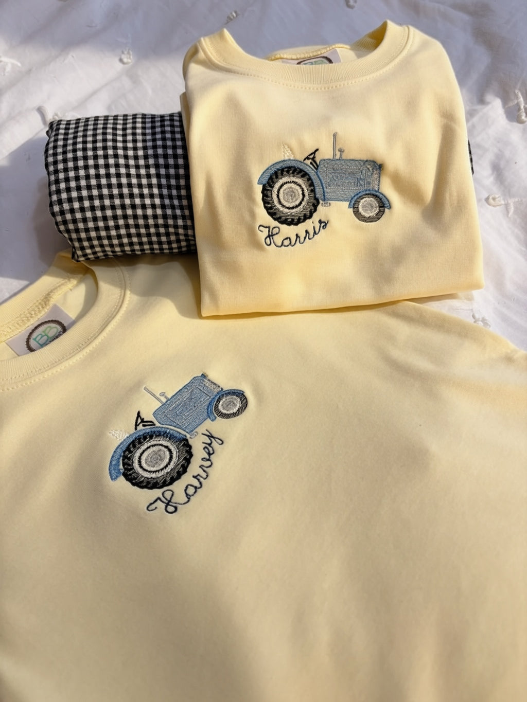 Vintage Sketch Tractor Embroidered Boys Shirt | Custom Name