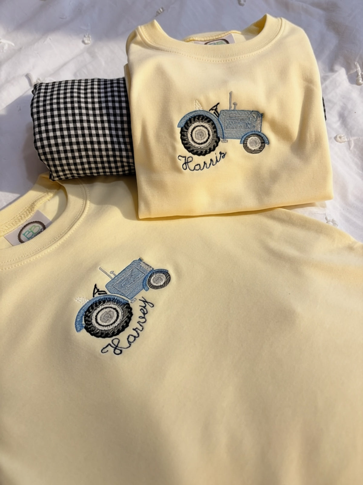 Vintage Sketch Tractor Embroidered Boys Shirt | Custom Name