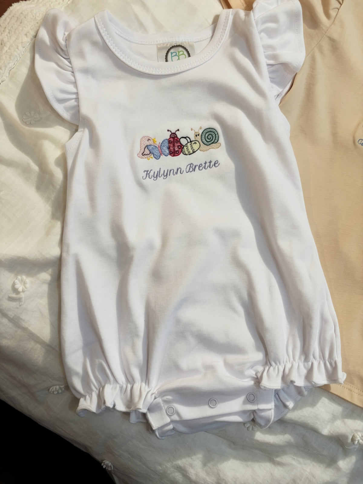 Girly Bug Embroidered Shirt | Flutter Sleeve & Peter Pan Bubble, Puff Sleeve T Shirt