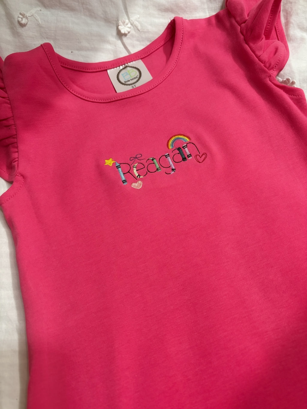 Embroidered Crayon Name Shirt & Flutter Sleeve Dress | Kids Custom Embroidery