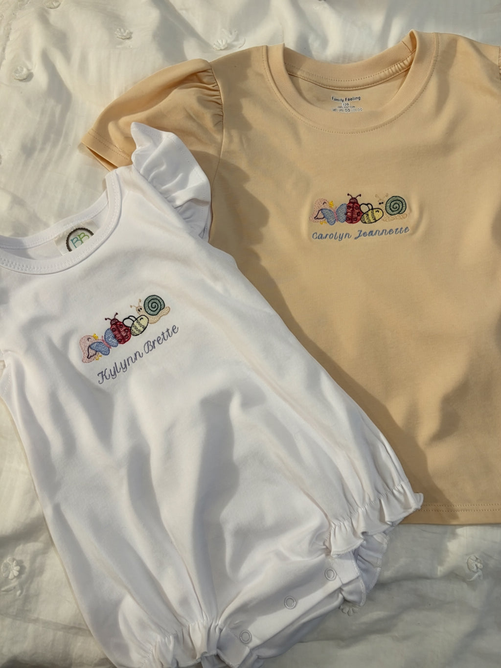 Girly Bug Embroidered Shirt | Flutter Sleeve & Peter Pan Bubble, Puff Sleeve T Shirt