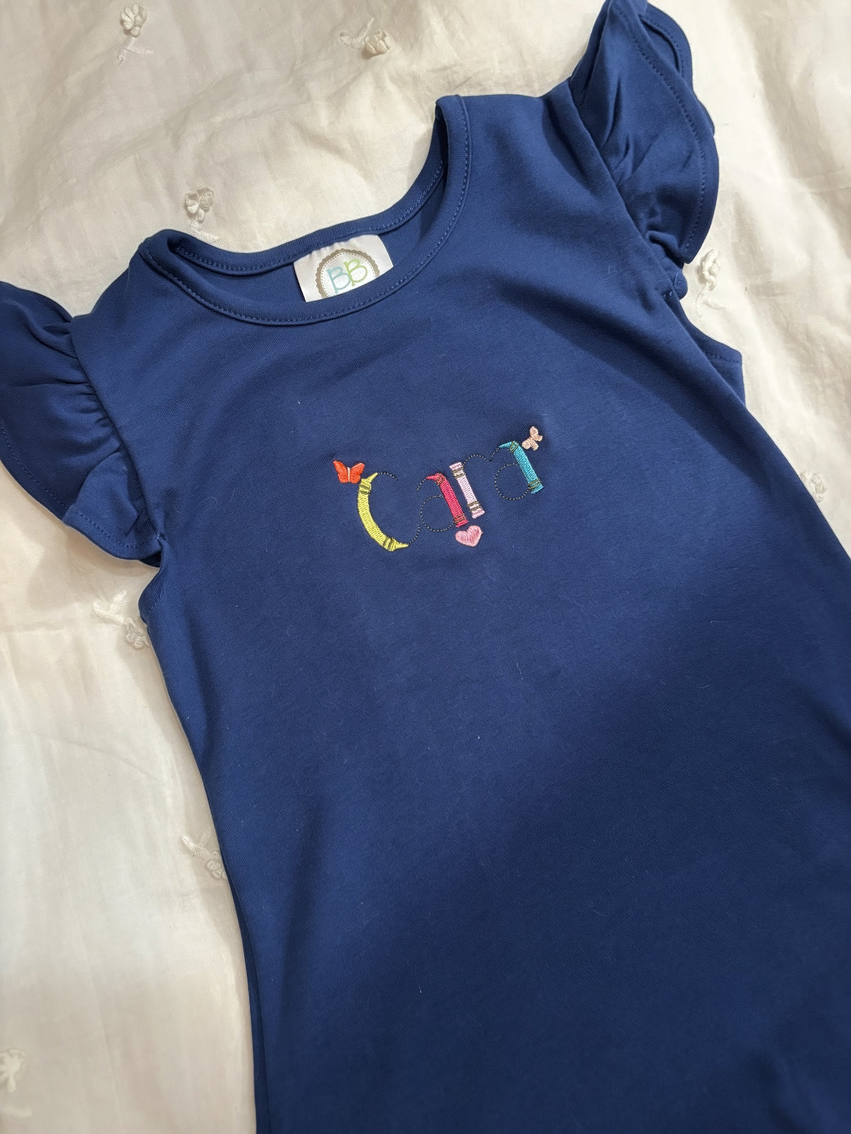 Embroidered Crayon Name Shirt & Flutter Sleeve Dress | Kids Custom Embroidery