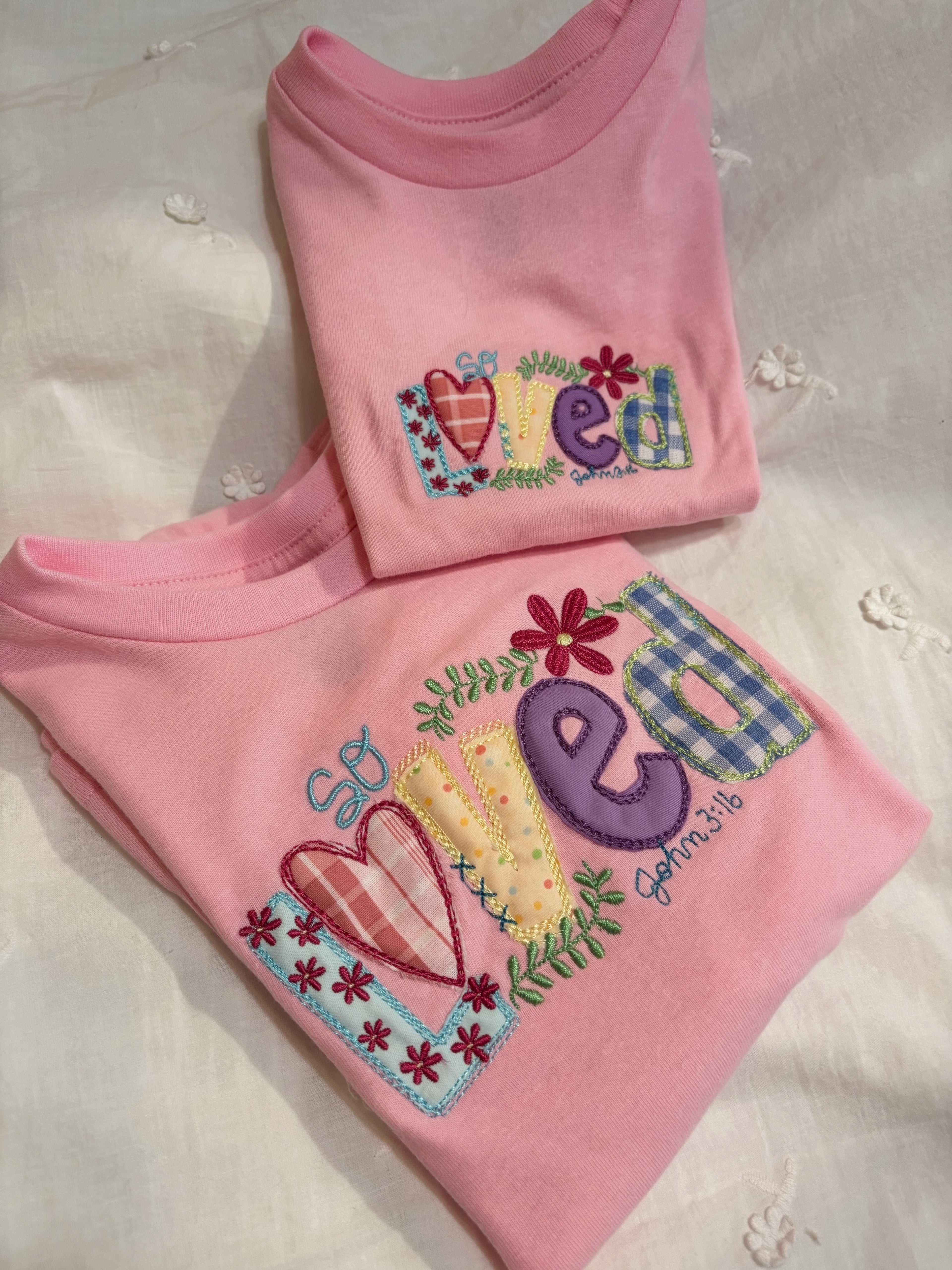 So Loved Applique Embroidered Shirt | John 3:16 | Girls & Toddler
