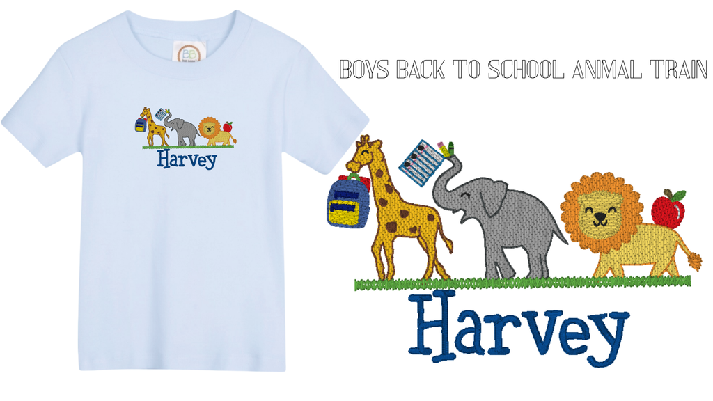 Back to School Animal Train Embroidered Shirt | Boy and Girl Version