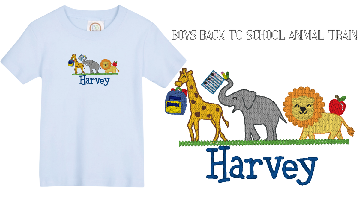 Back to School Animal Train Embroidered Shirt | Boy and Girl Version